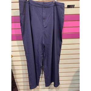 Princess Polly Pinstripe Wide Leg Trousers Navy White Office Career Size 16